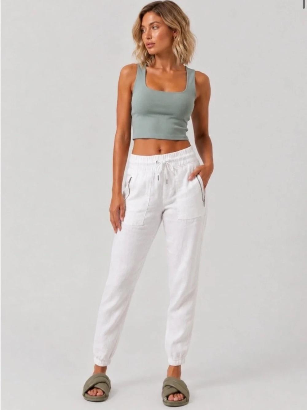 Athleta Cabo Linen Joggers Pants size 2 White Beach Vacation Summer Resortwear
